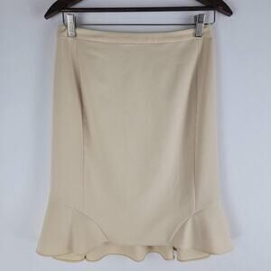 NEW Magaschoni Ruffle Hem Pencil Skirt Lined Back Zip Beige Size 4
